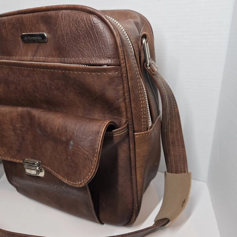 Vintage 70s Samsonite Sonora Shoulder Bag Carry-On Luggage Brown Leather 13x11x6